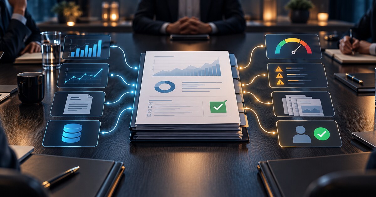 Credit union directors review a decision packet connected to source evidence, risk thresholds and accountable management owners